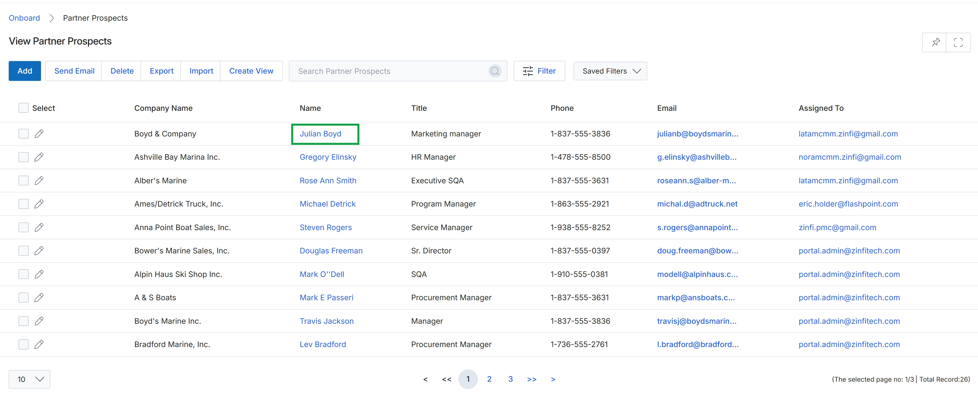 Partner Prospects list view
