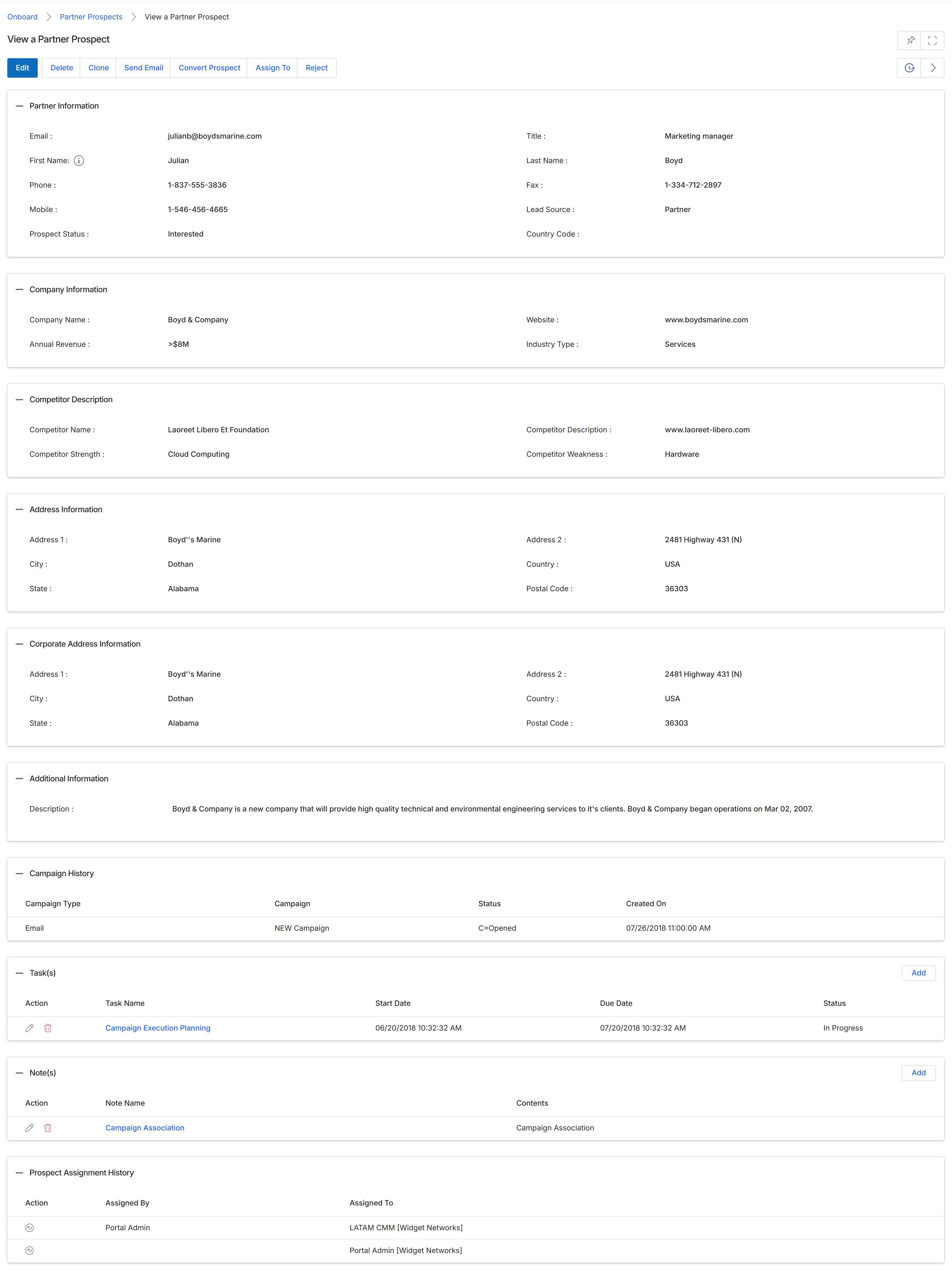 View a Partner Prospect detail page