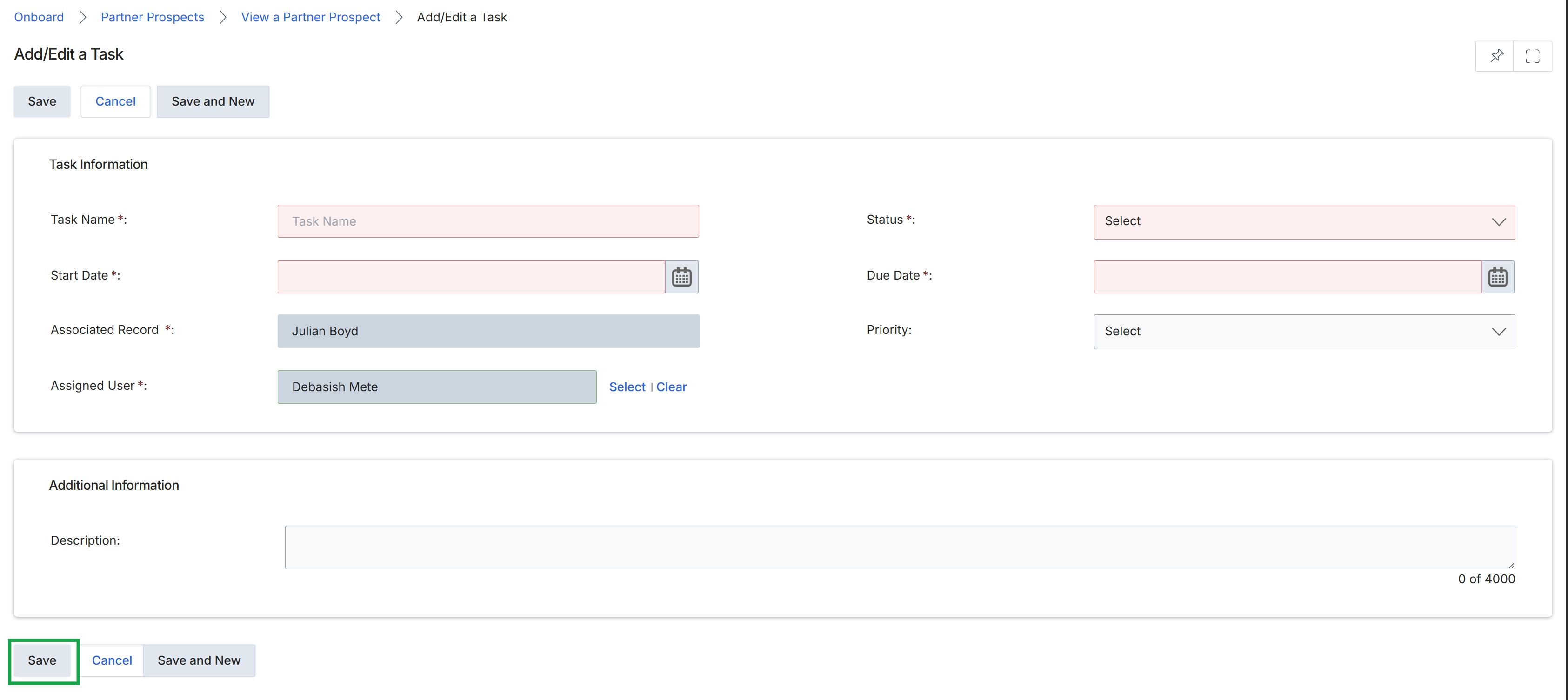 Add/Edit a Task form