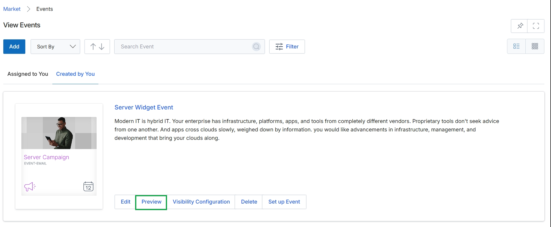 View Events page with event details expanded