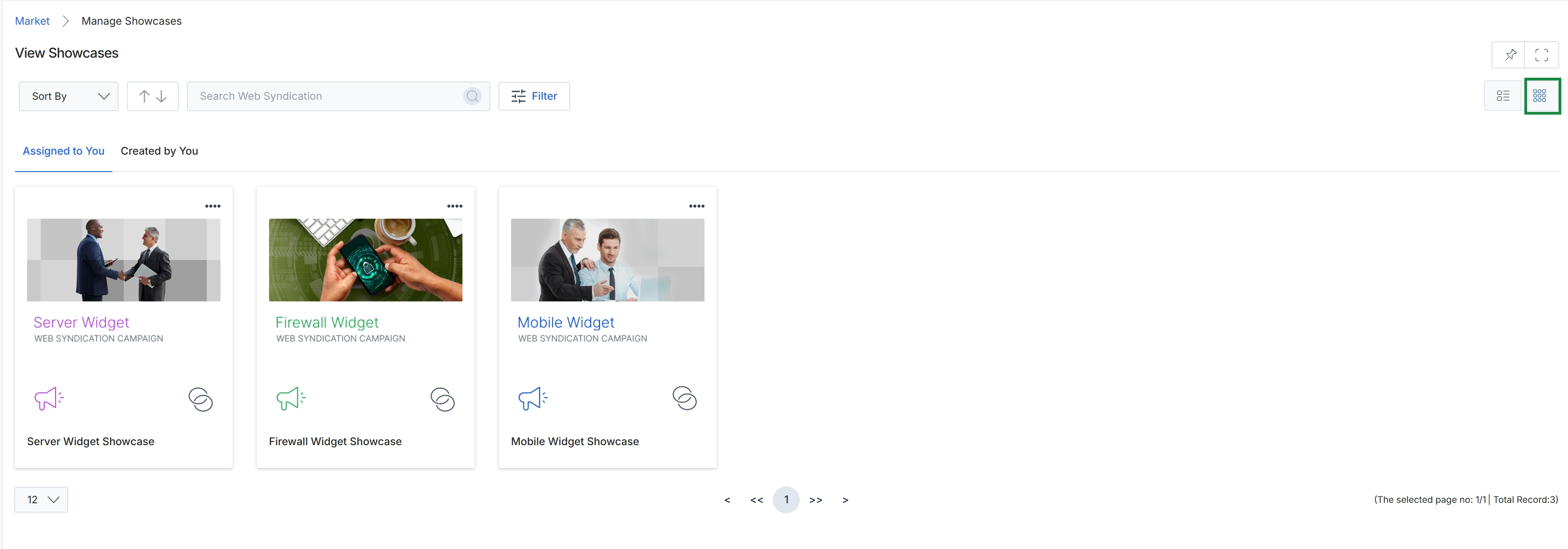 Showcases displayed in grid view