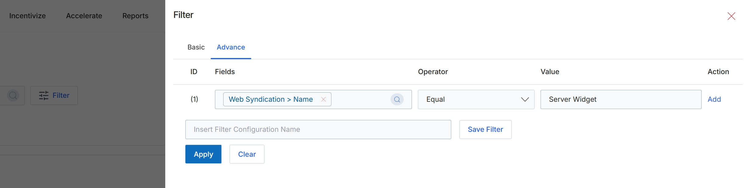 Advanced Filter configuration dialog