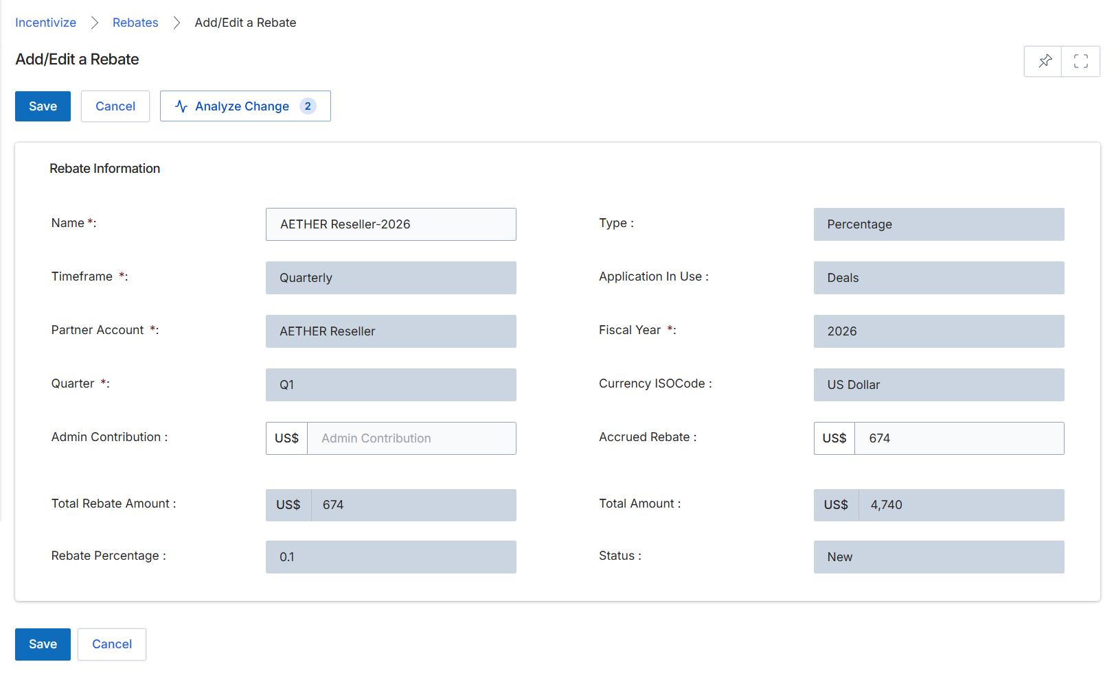 Add/Edit a Rebate screen
