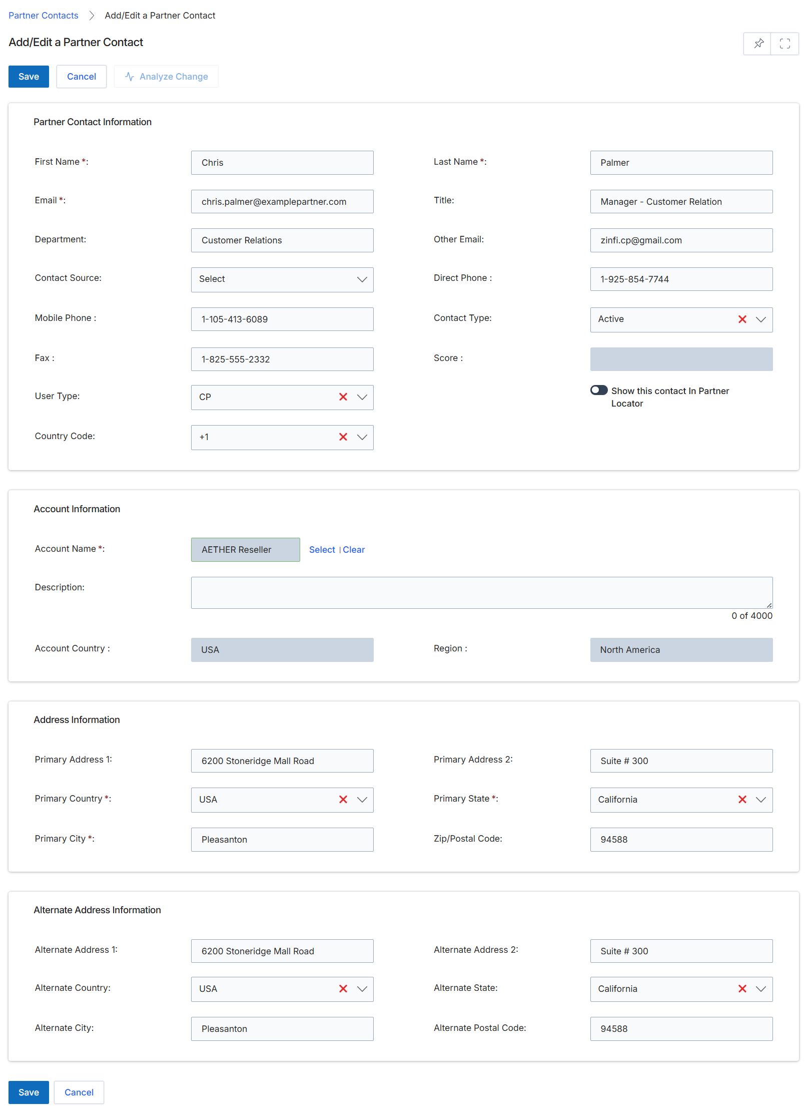 Add/Edit a Partner Contact form