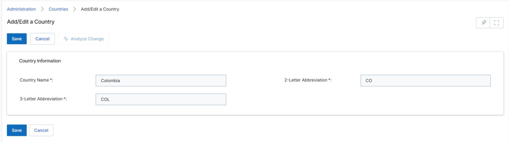 Add/Edit a Country form