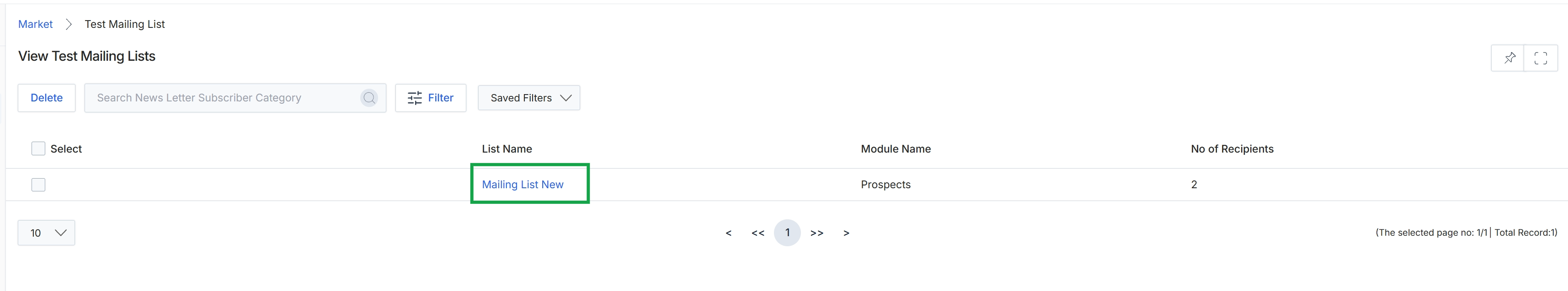 Mailing lists list view
