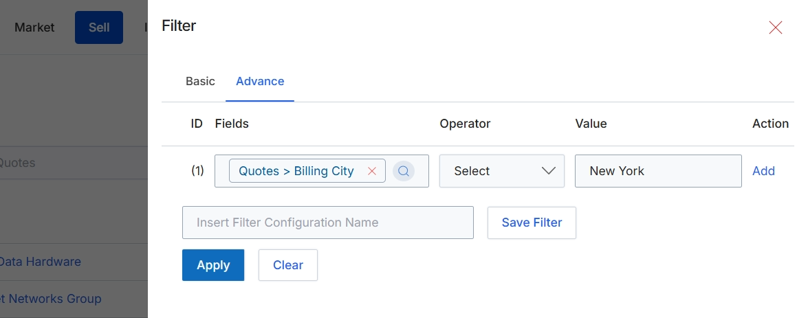 Advanced Filter dialog for Quotes