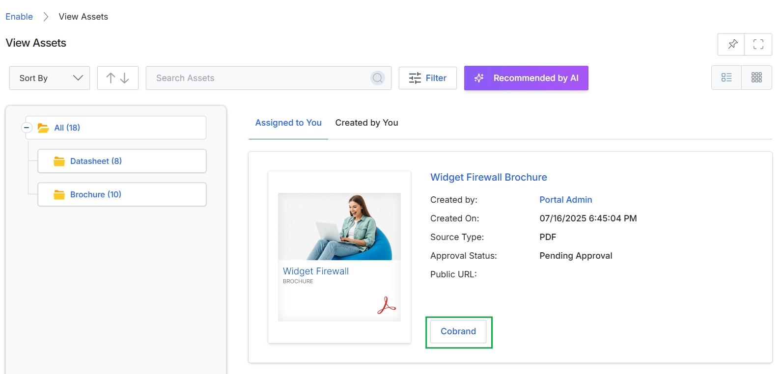 View Assets page with asset details
