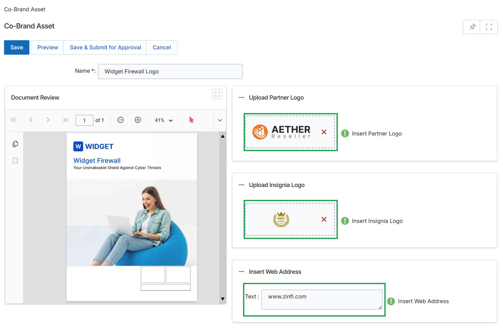 Co-Brand Asset creation form