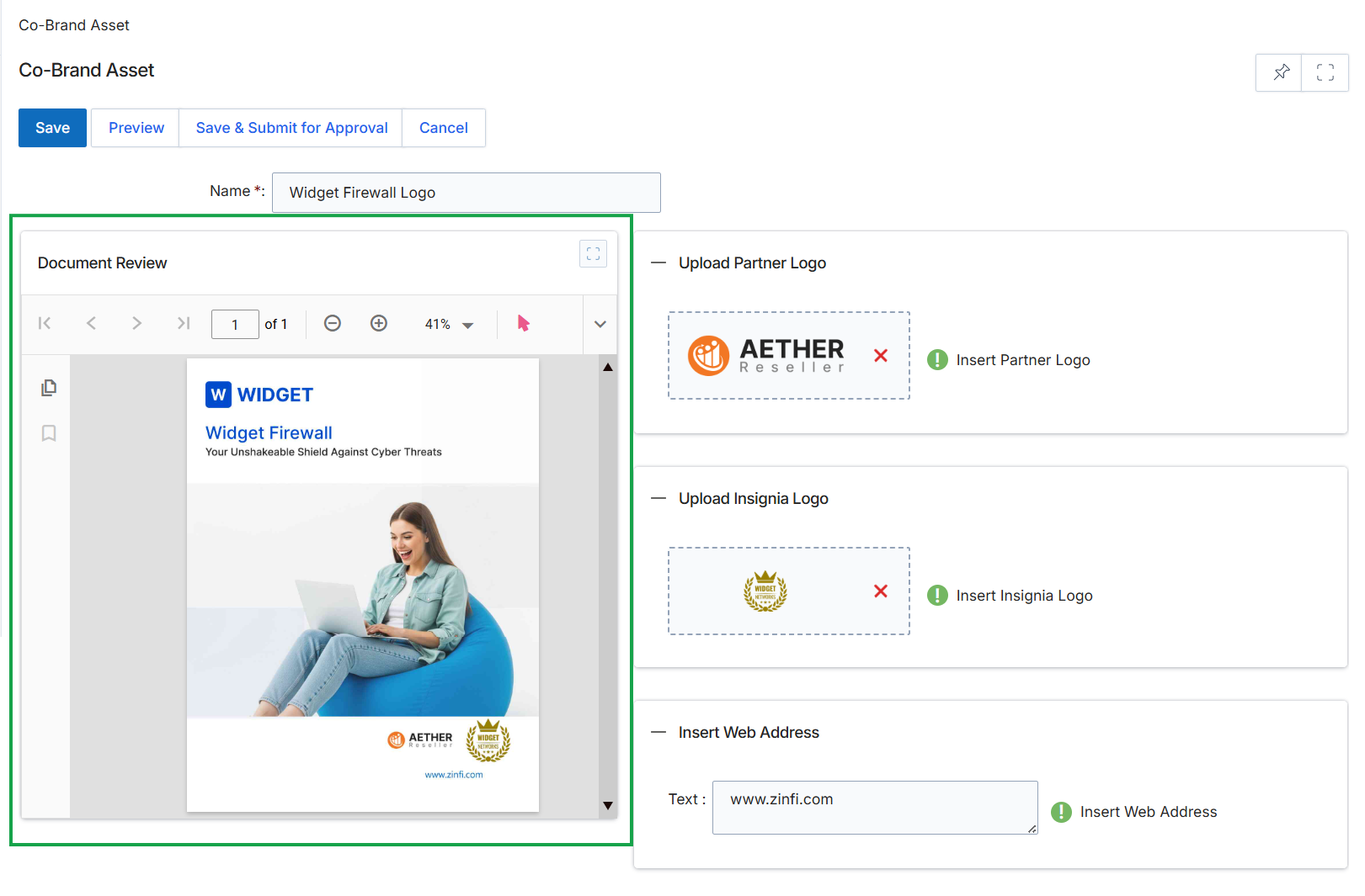Co-branded asset configuration and preview