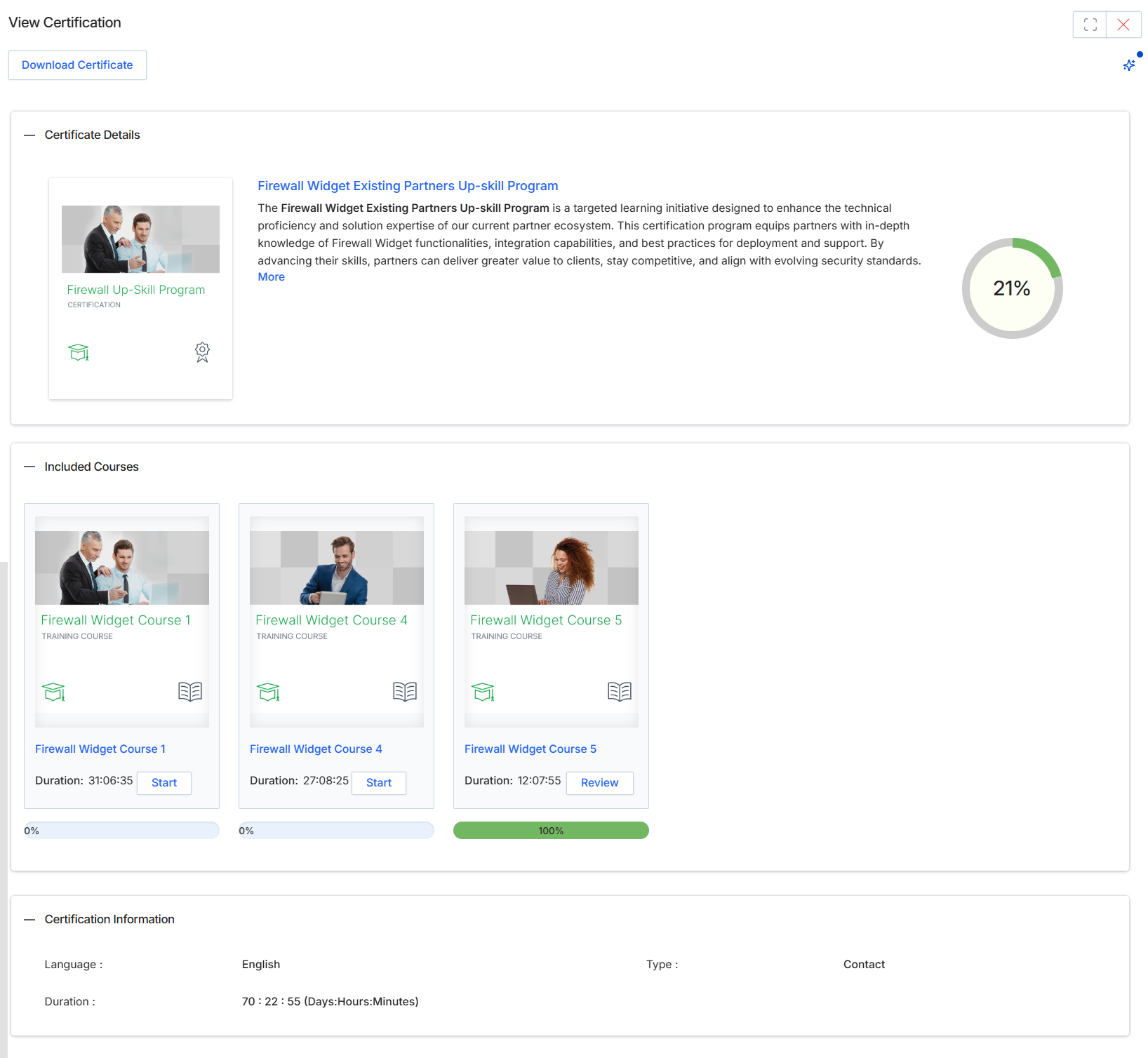 View Certification details page