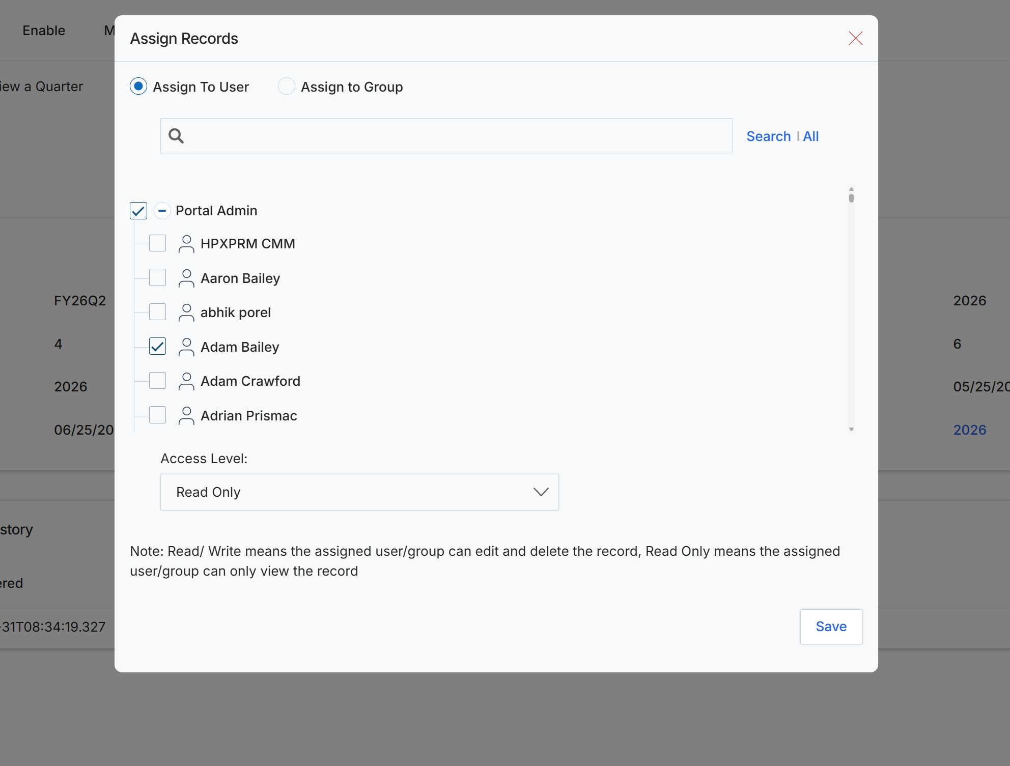 Assign Records modal dialog
