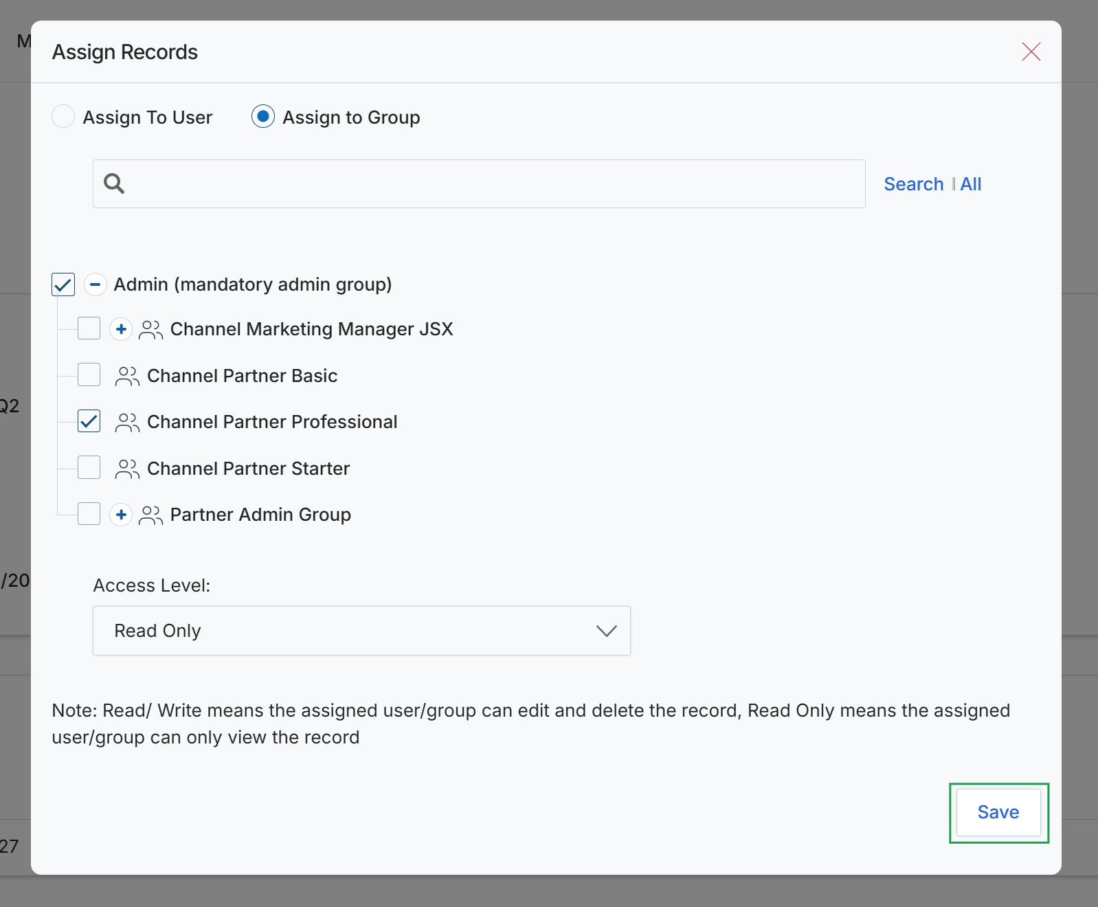 Assign Records dialog