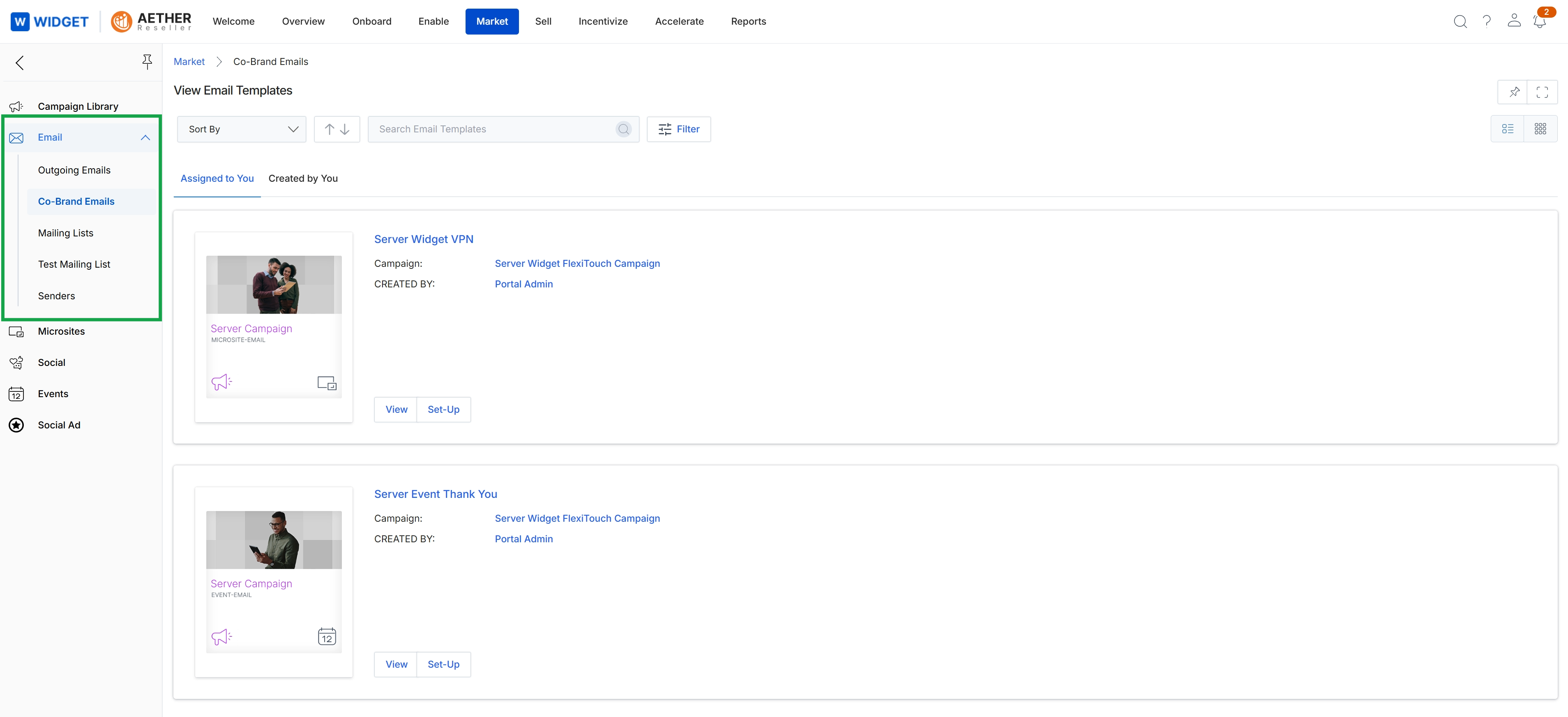 Email templates list with 'Assigned to You' tab selected