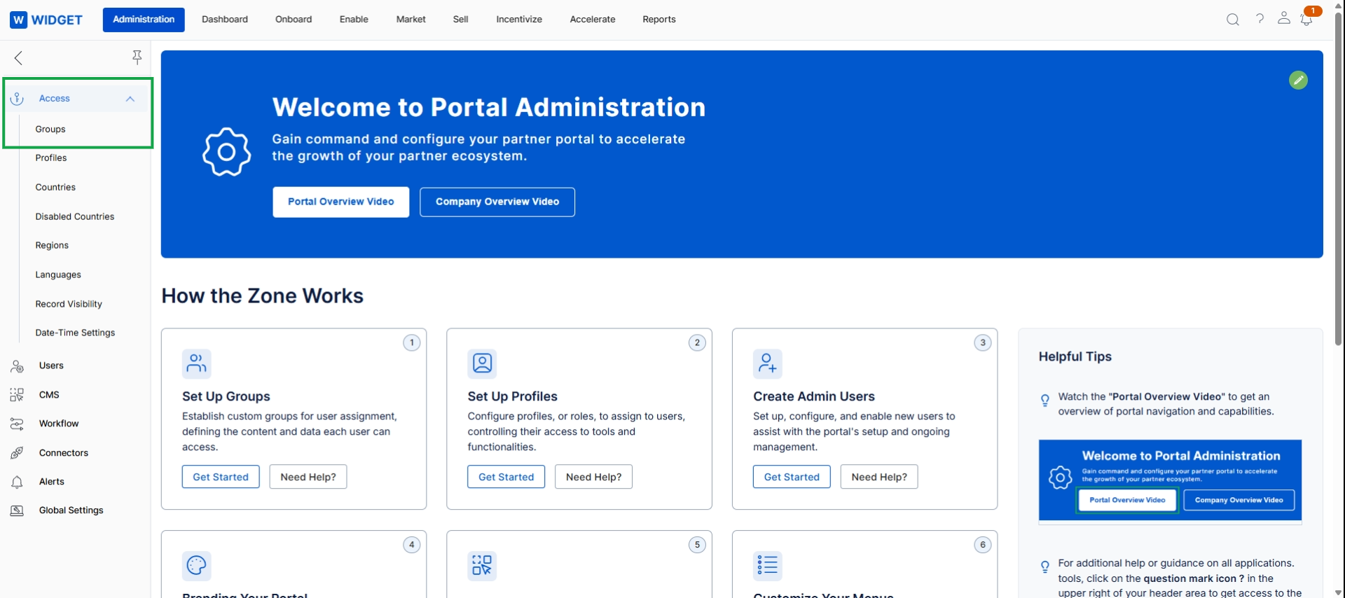 Administration module left navigation