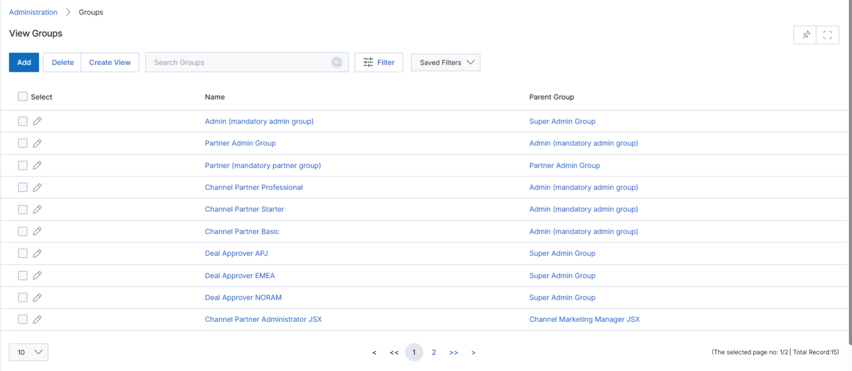 View Groups list