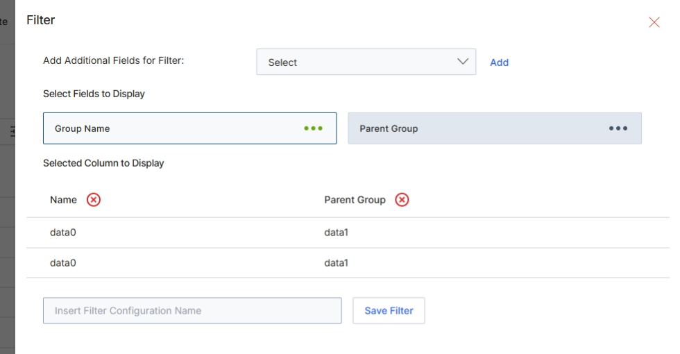 Filter configuration dialog for groups