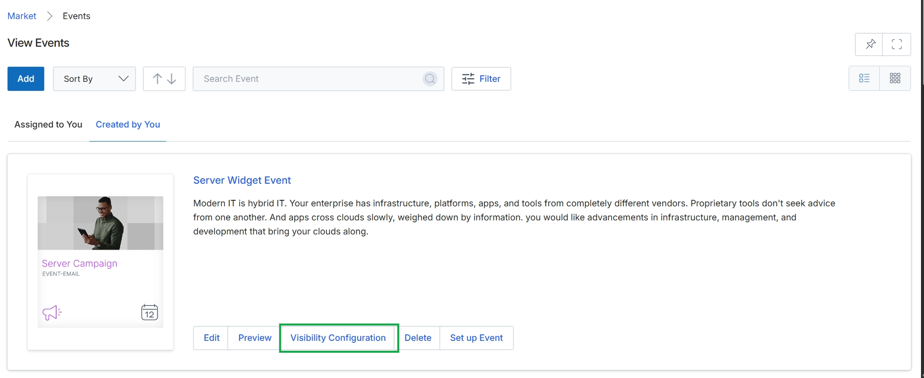 View Events page with event details