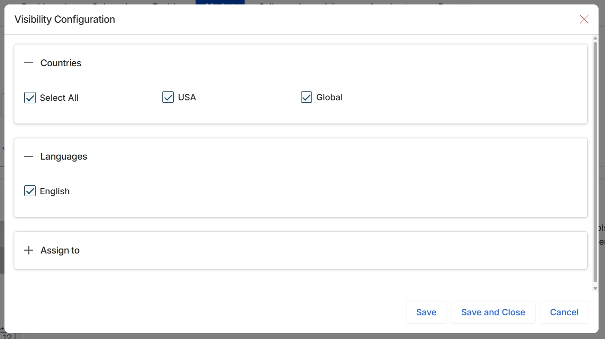 Visibility Configuration dialog
