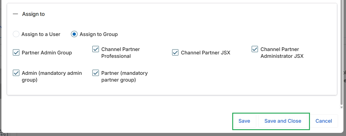 Assign to Group dialog