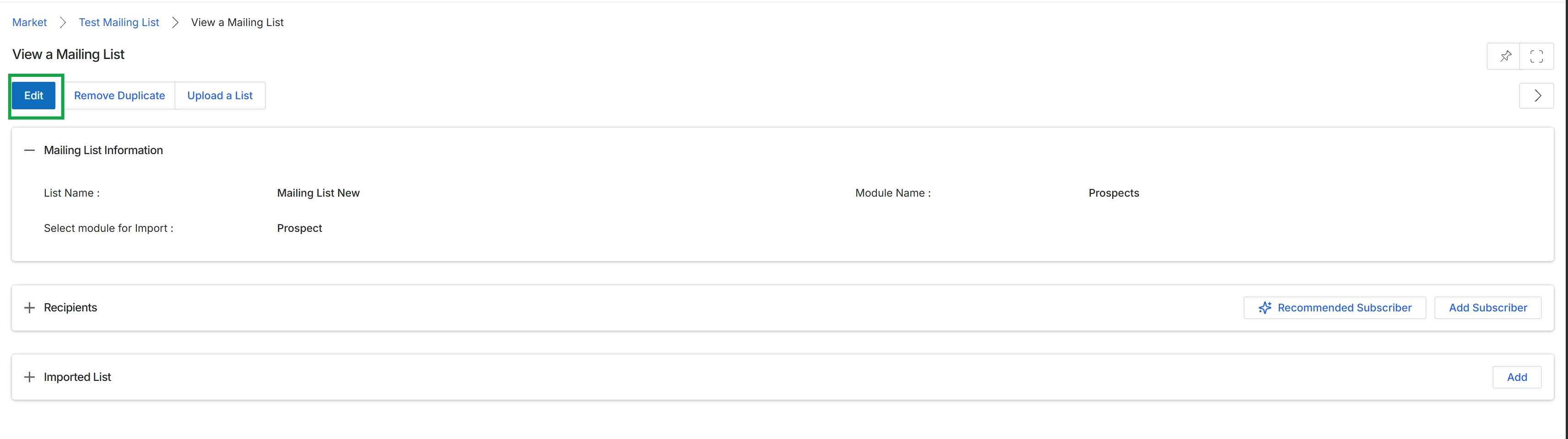 View a Mailing List page