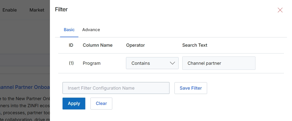 Filter panel for list views