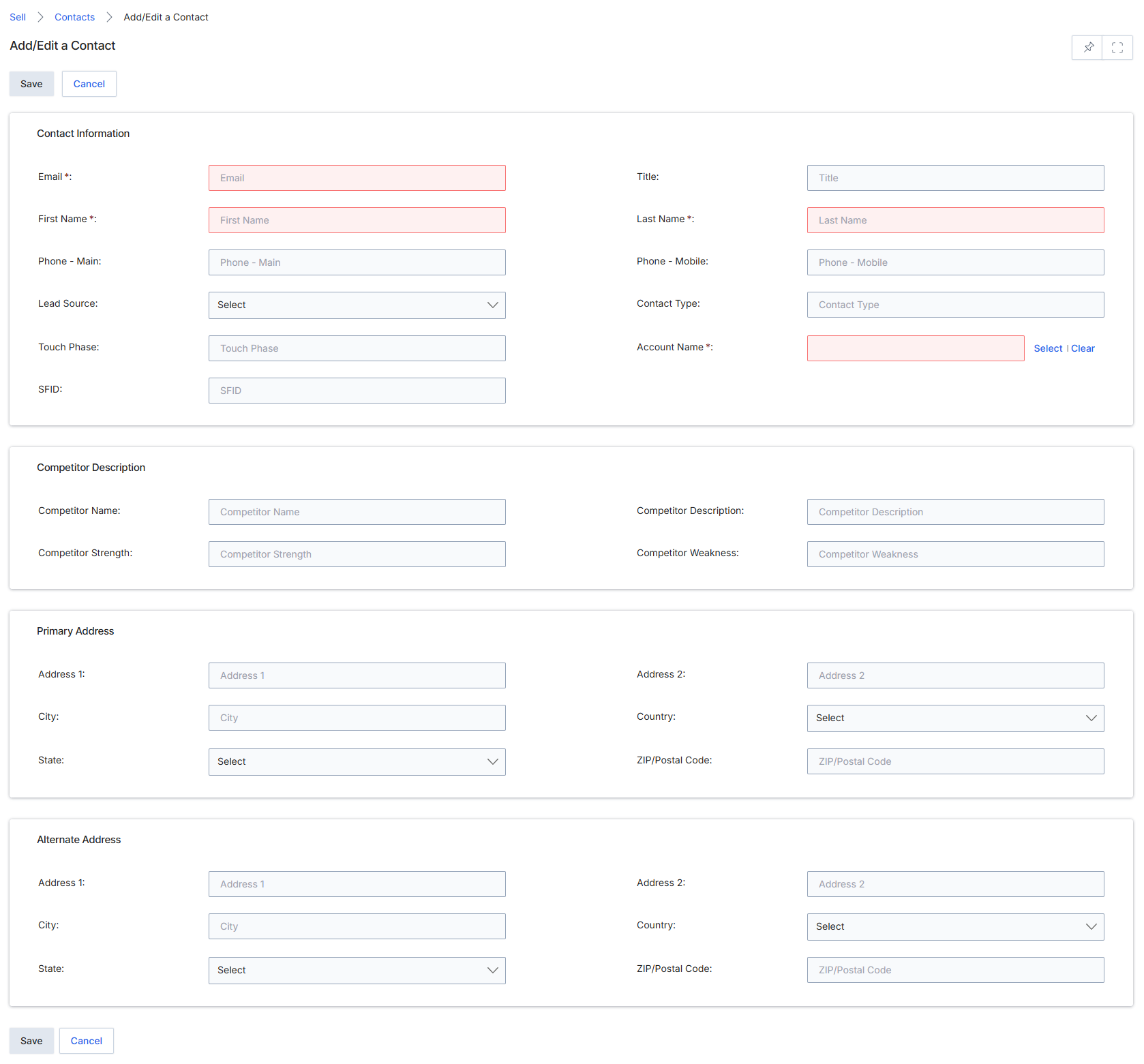 Add/Edit a Contact form