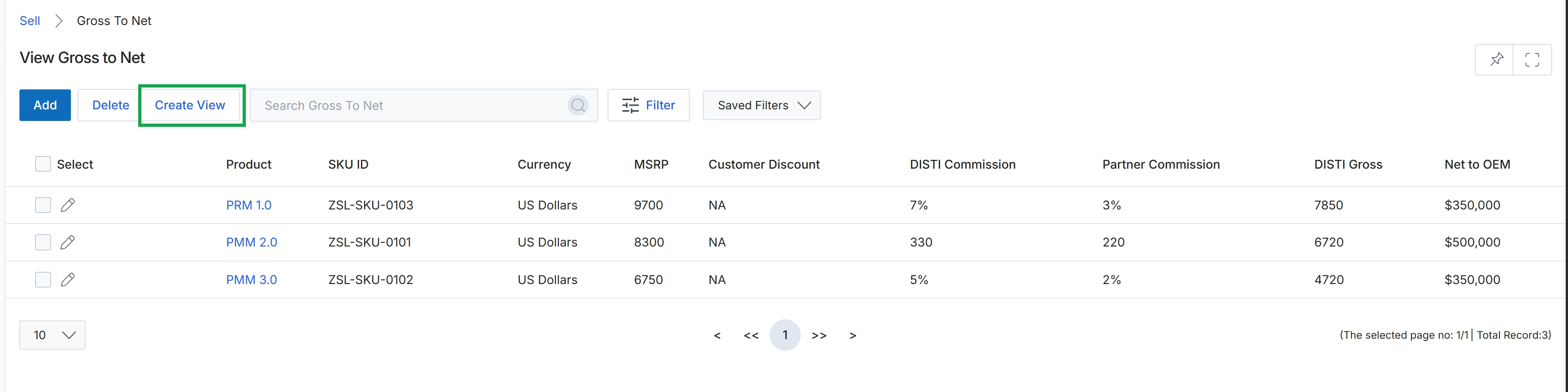 Gross To Net list view