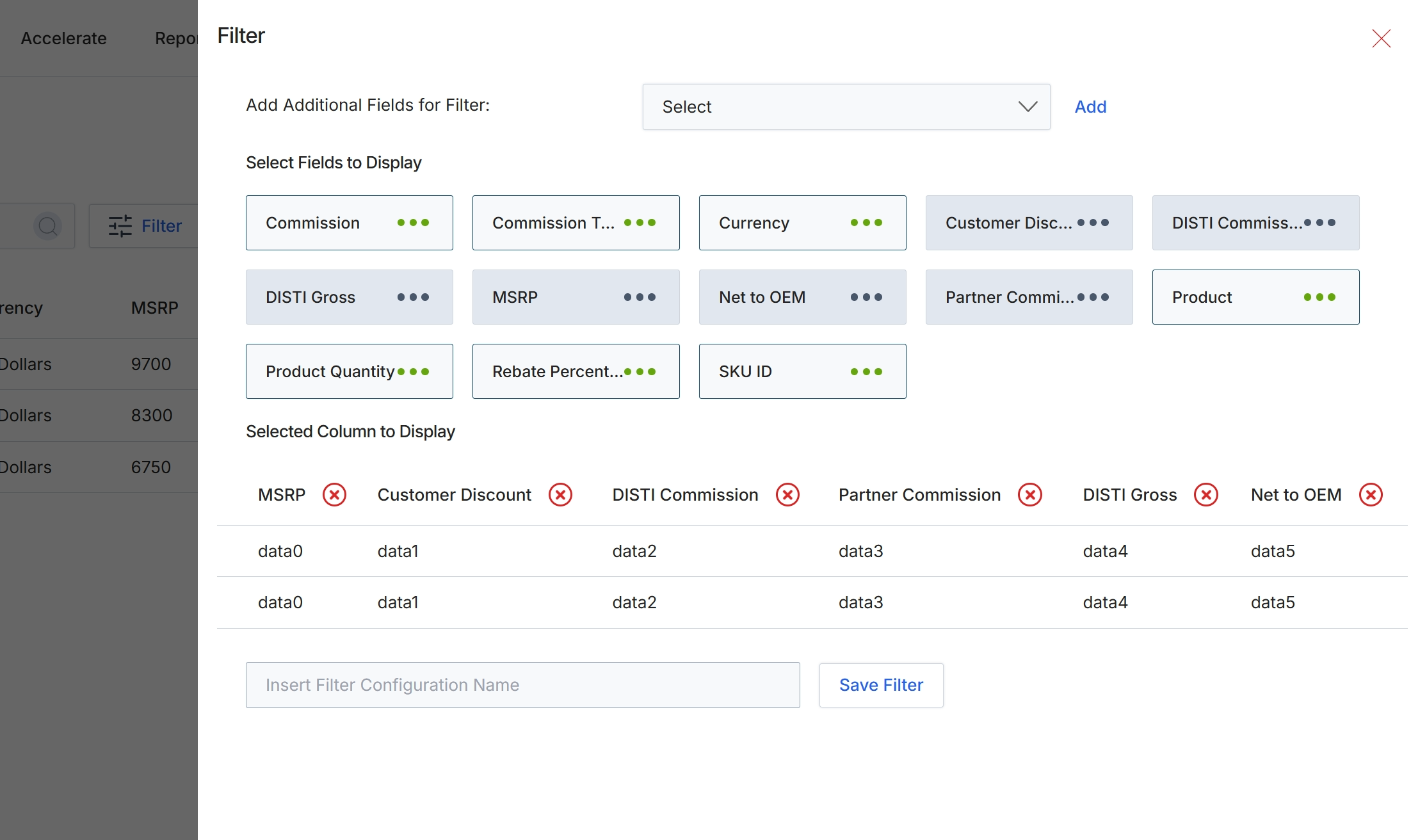 Filter dialog for list view columns