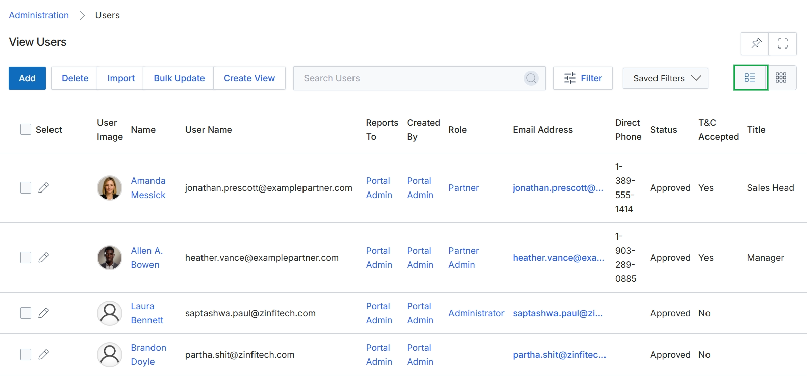View Users list page