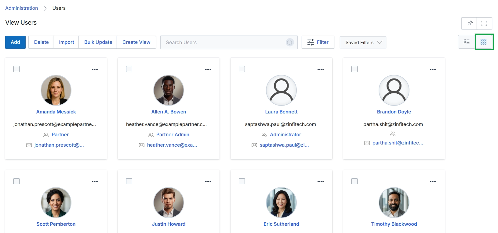View Users page with Grid View selected