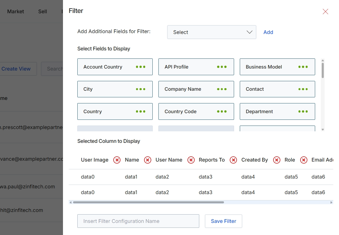 Filter configuration dialog