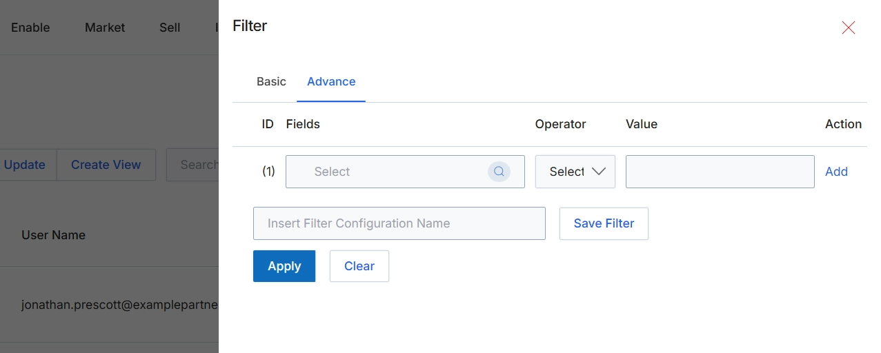 Advanced filter dialog