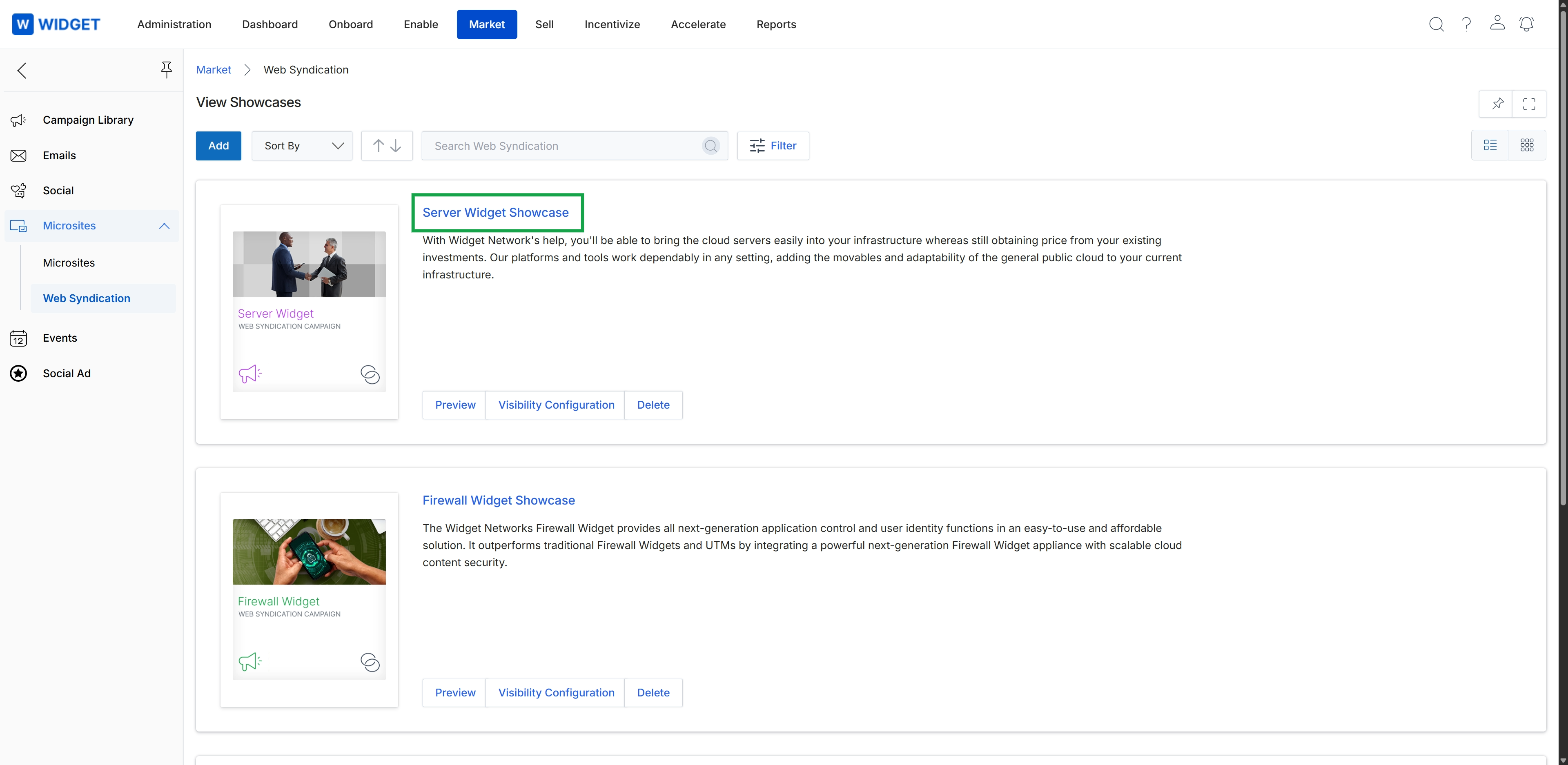 Web Syndication showcase list view