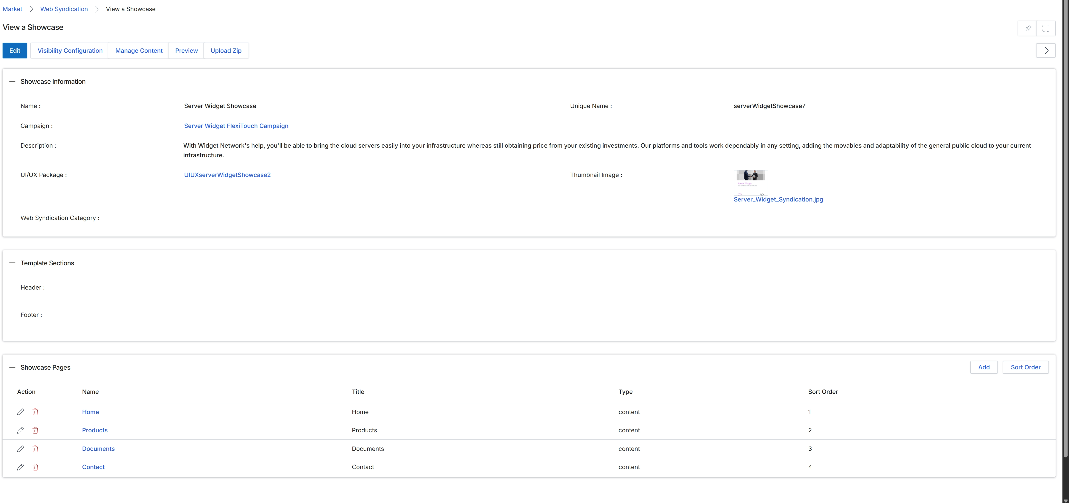 Web syndication showcase details view