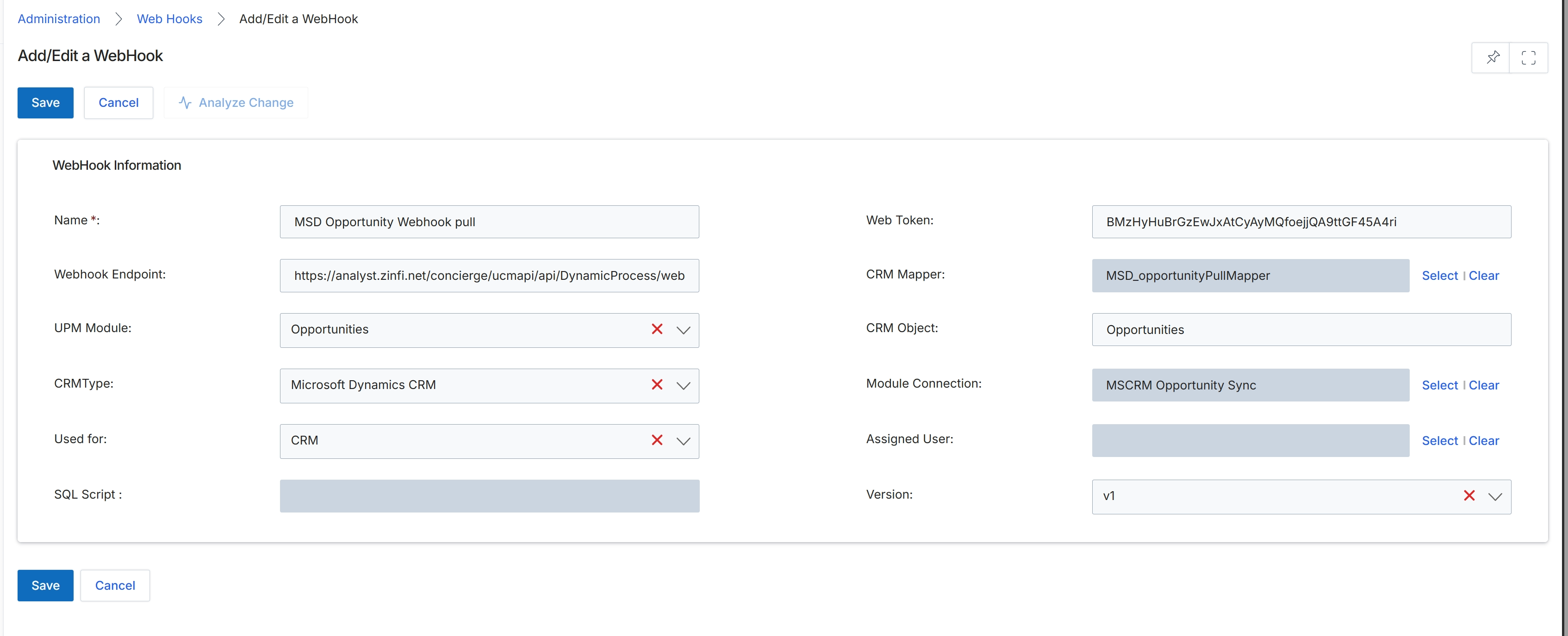 Add/Edit a WebHook form