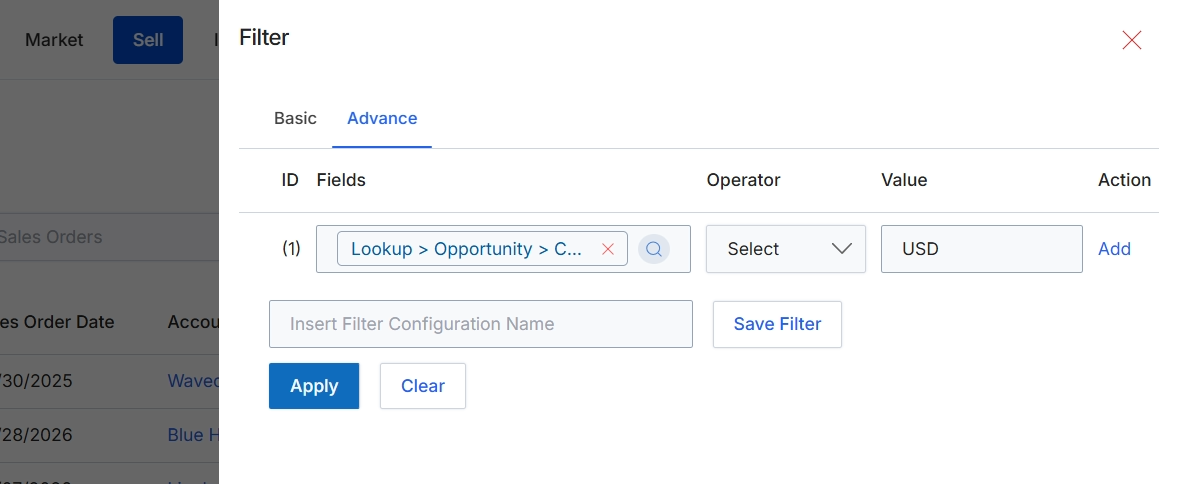 Advanced Filter dialog for Sales Orders