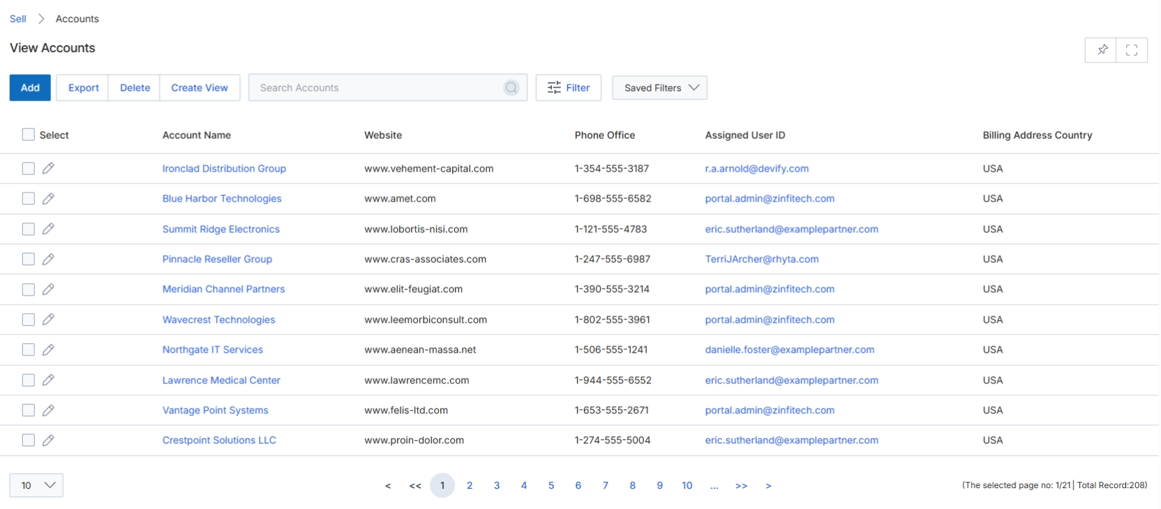 View Accounts list