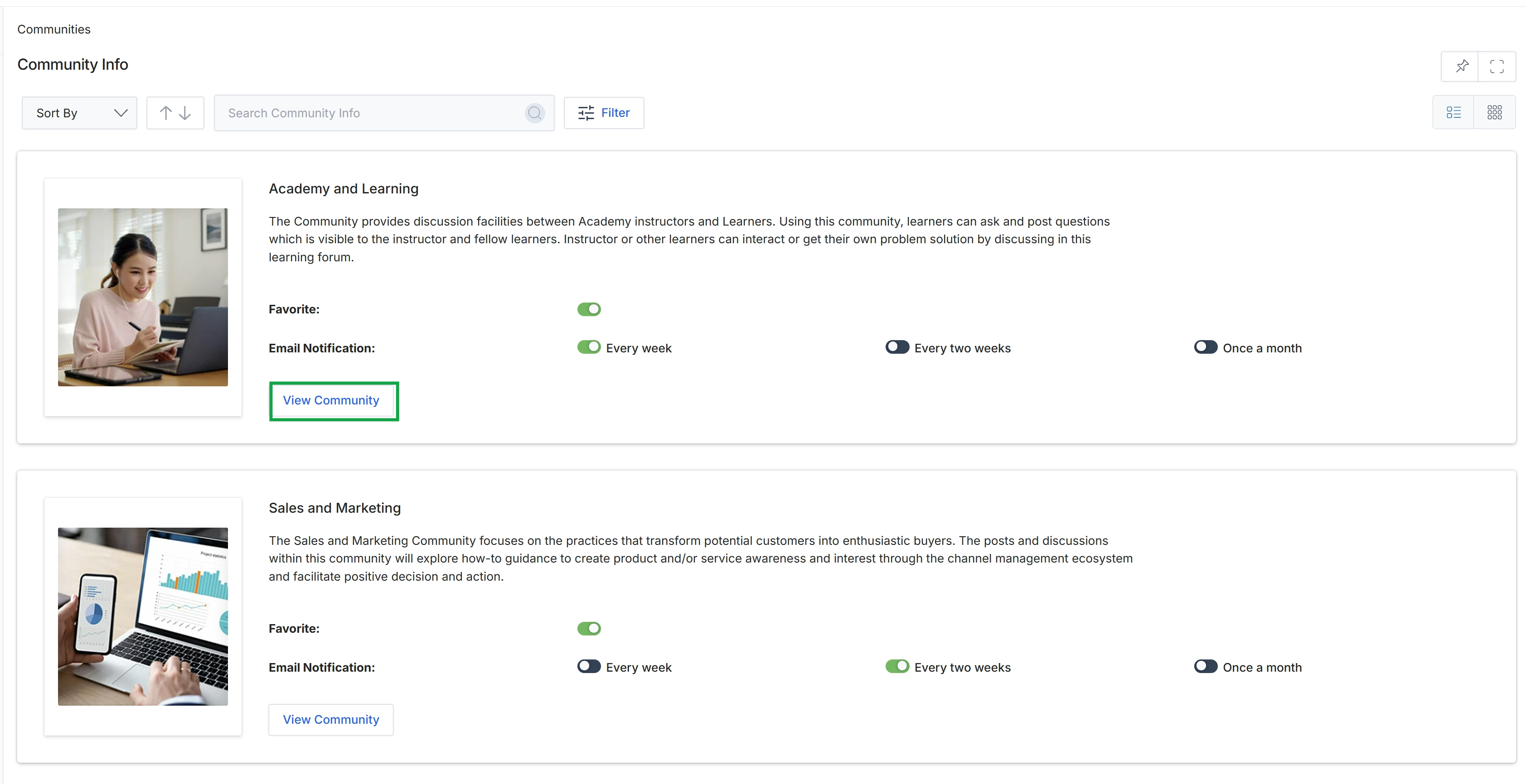Community Info list view