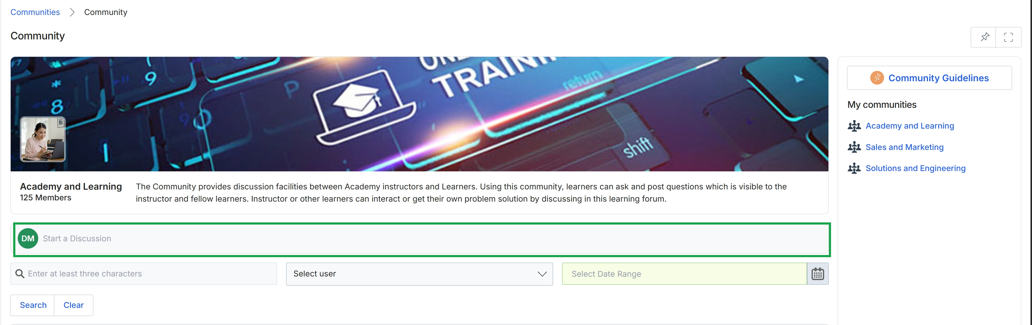 Community landing page
