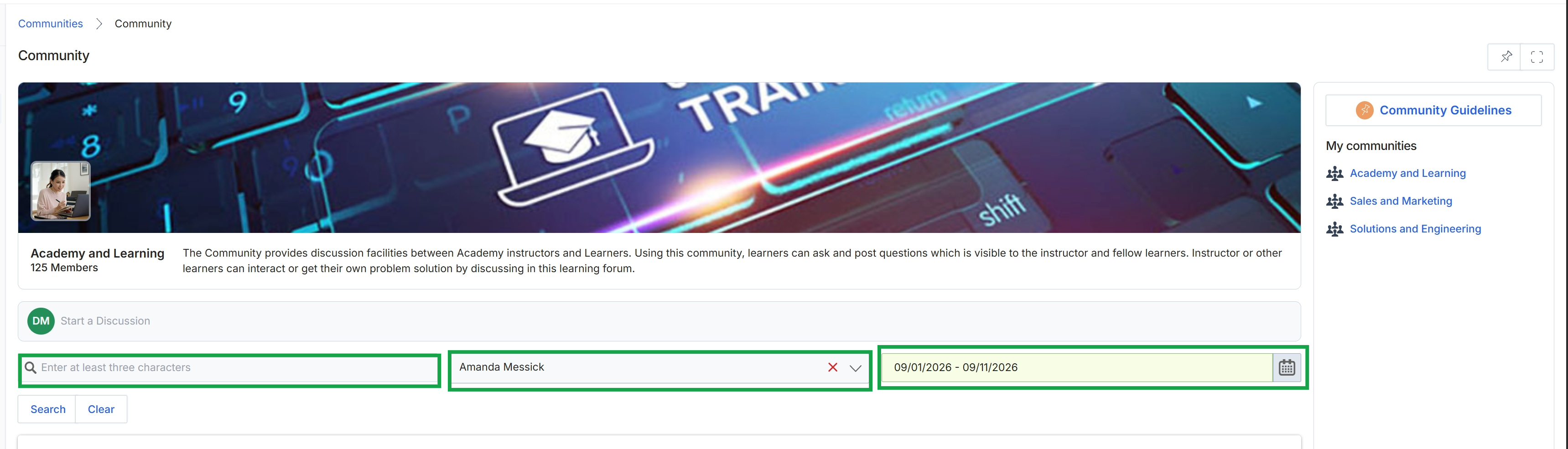 Discussion recipient selection panel
