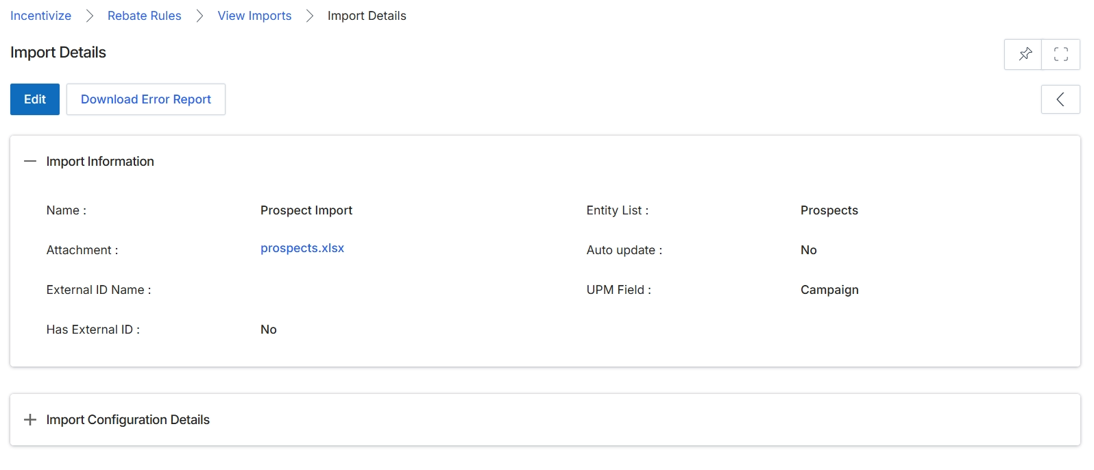 Import Details screen