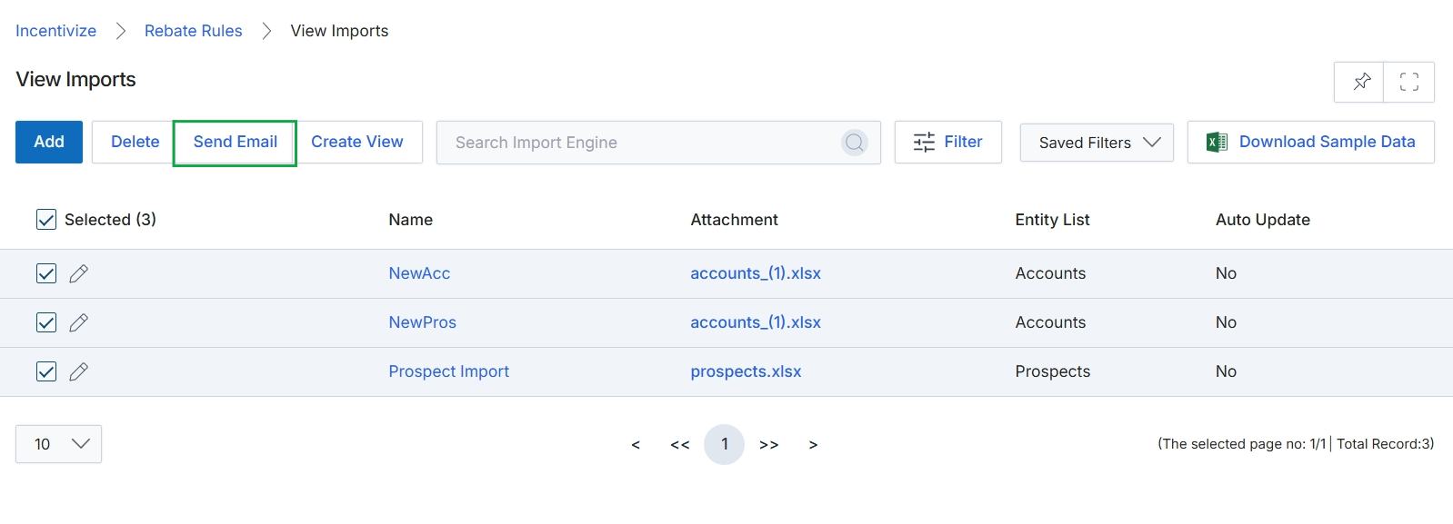 View Imports list page