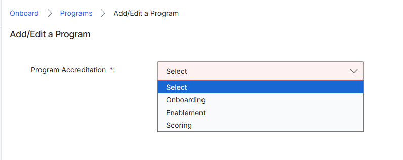 Add/Edit a Program - Program Accreditation selection