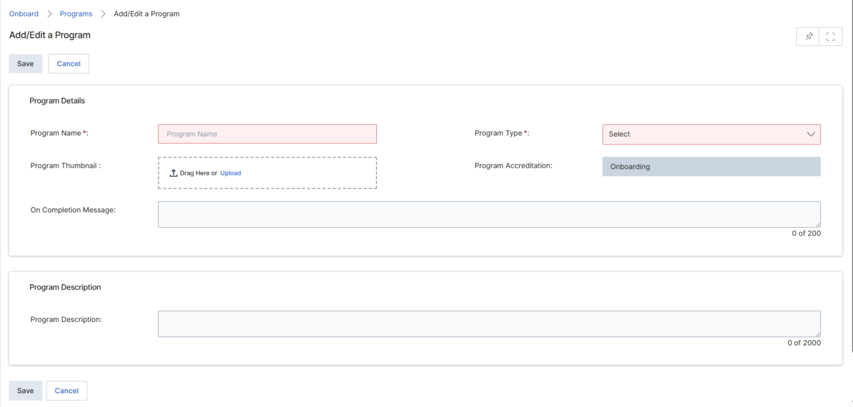 Add/Edit a Program form