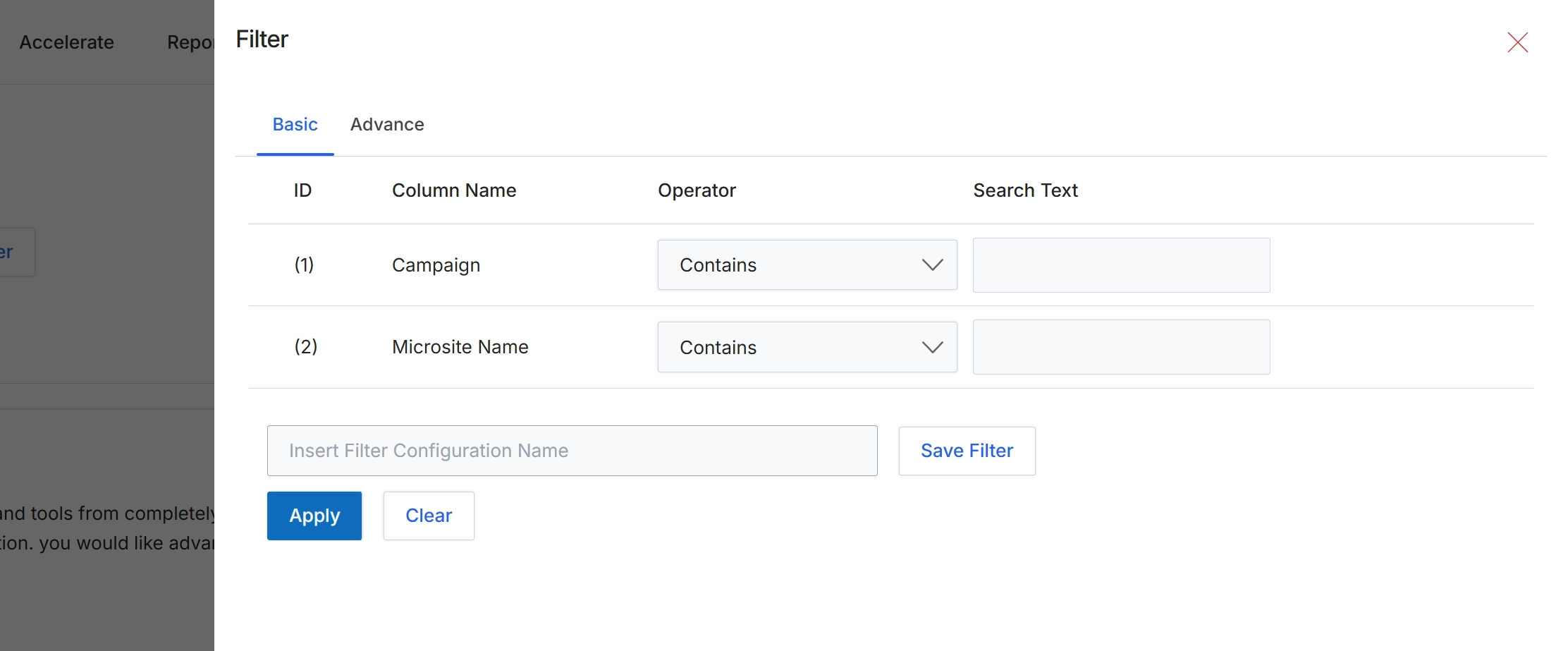 Basic filter options for microsites