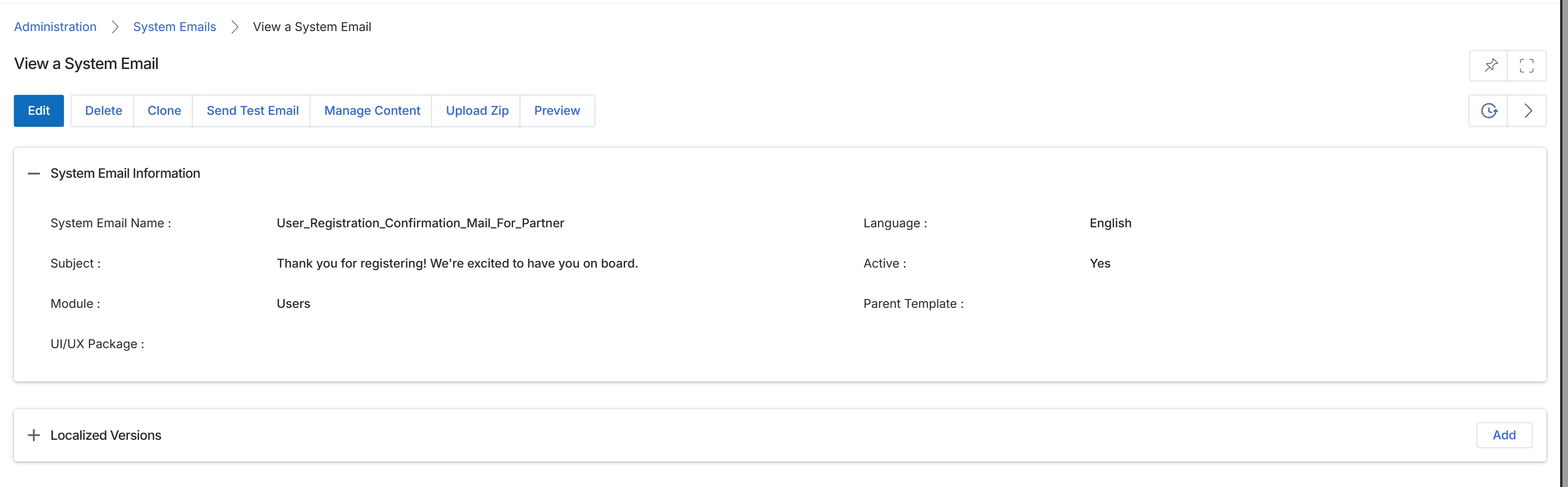 View a System Email details page