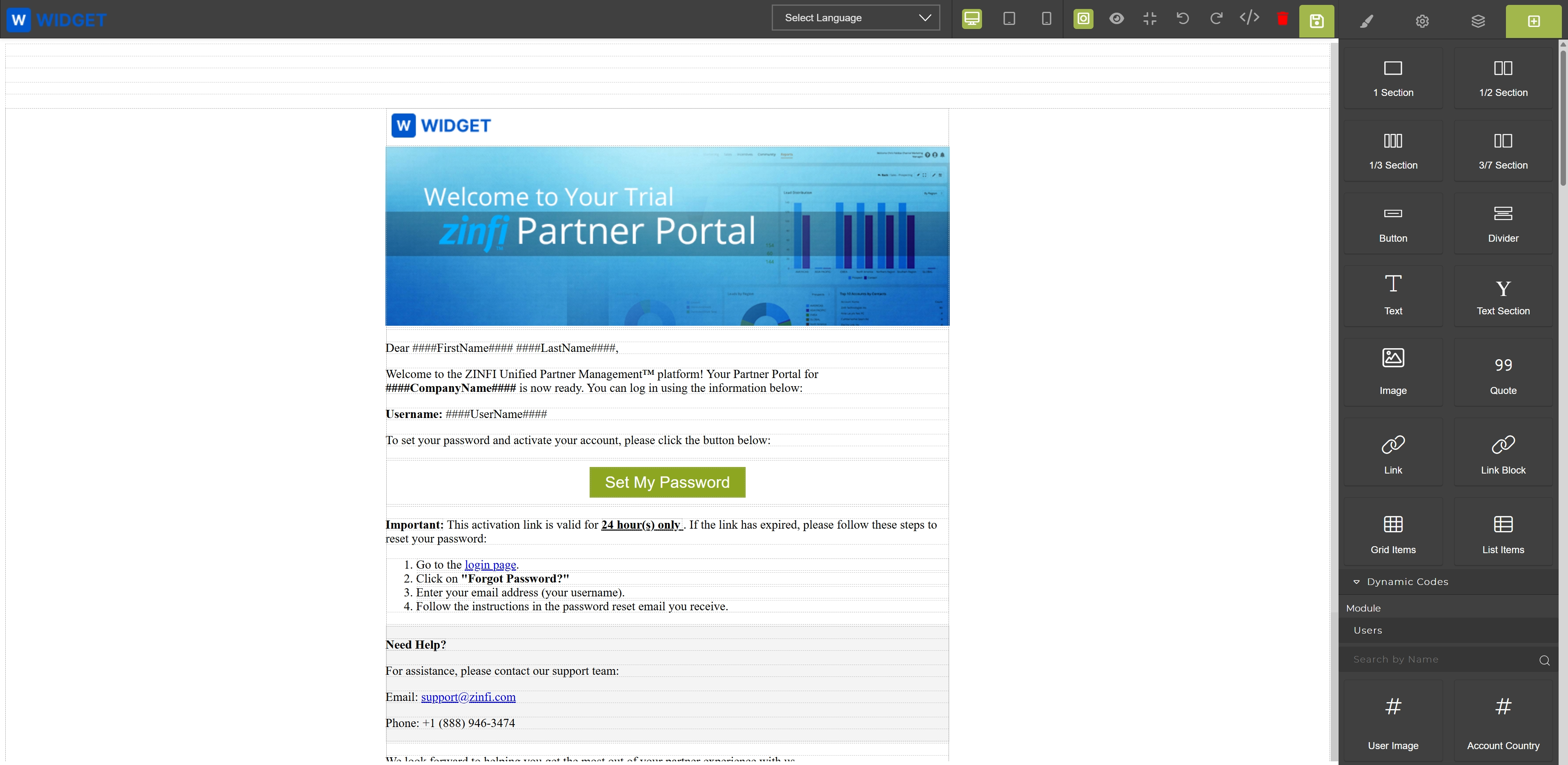 System email template editor