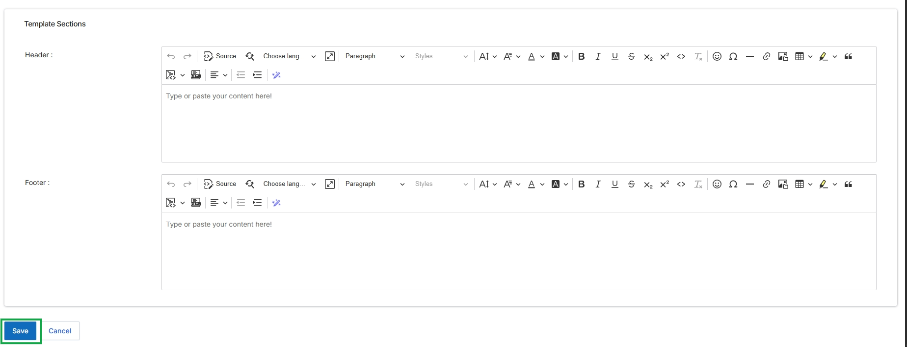 Edit Event Template Sections