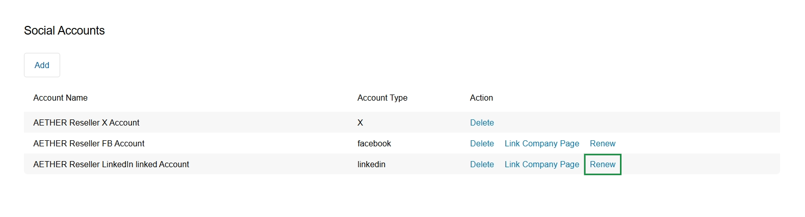 Link Company Page screen